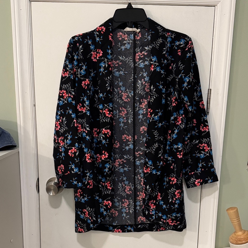 Lush Black Blazer with Pink and Blue Floral Design